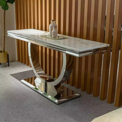Silver Sideboard Consoles Table Luxury Table Silver Chrome 120x40cm