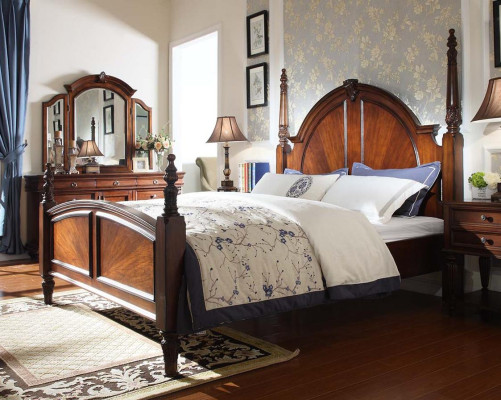 Bedroom Bed Classic New Stylish in Modern Brown Wood Luxury