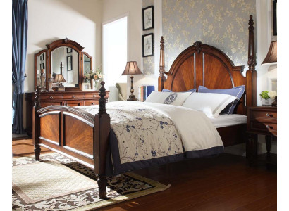 Bedroom Bed Classic New Stylish in Modern Brown Wood Luxury