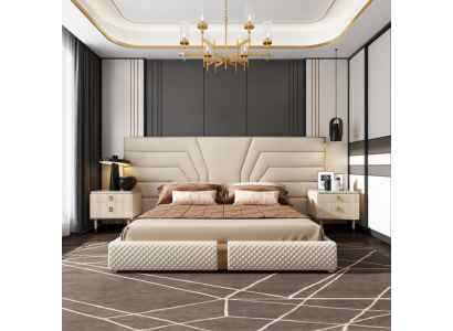 Bedroom Modern Wood Textile Beds Bed Upholstered bed Luxury Double