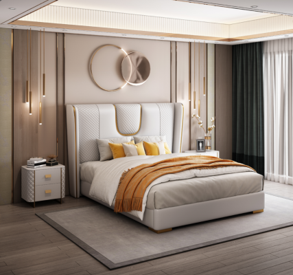 Double Hotel Beds Bedroom Bed Upholstery Design Luxury Furniture Metal