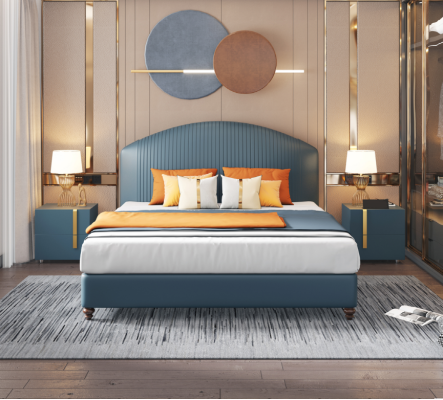 Bed Bedroom Luxury Double bed Blue Modern Design Beds Hotel