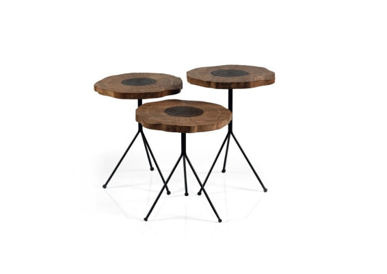 Luxury Side table 3x Set Brown Living room Round Tables Modern Table