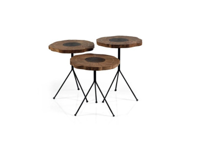 Luxury Side table 3x Set Brown Living room Round Tables Modern Table