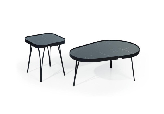 Designer gray coffee table set luxury 2x tables round side tables table