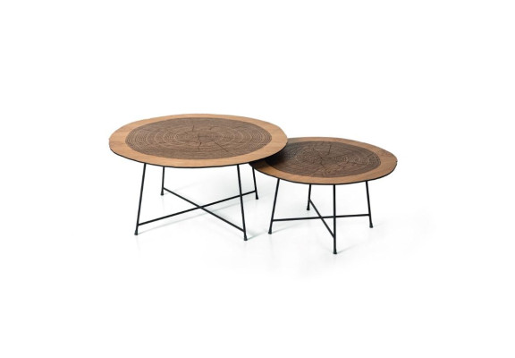 Coffee table Wood brown Side table Designer Living room table Tables 2x Table