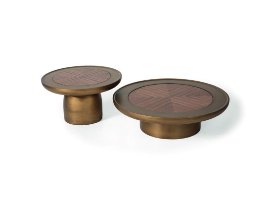 Coffee table 2x Living room Gold Coffee table Wood stainless steel Round Tables