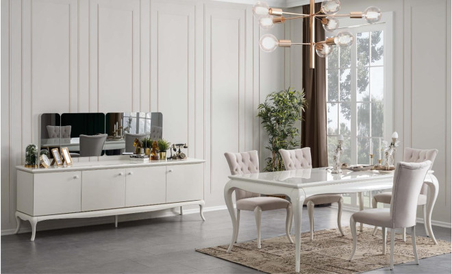 Dining set dinette Dining room Dining table Wood White Set 7-piece sideboard