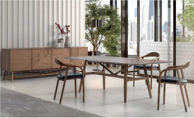 Modern 6-piece dining room set table 4x chairs with sideboard dining set group