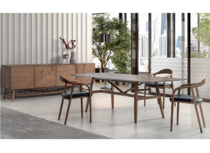 Modern 6-piece dining room set table 4x chairs with sideboard dining set group