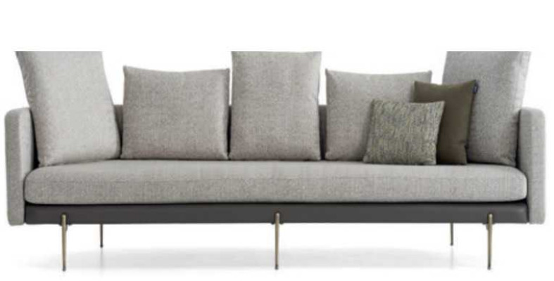 Modern 4 Seater Sofa Gray Color Living room Upholstery Textile Three Seater Couch