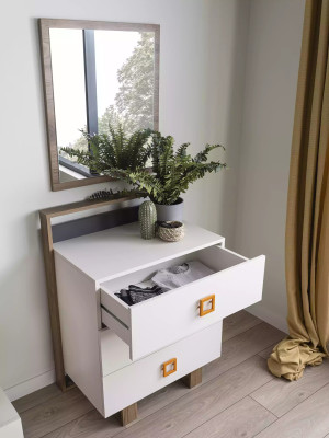 Group Chest of drawers with Mirror Chests of drawers Wood White Children's room Wardrobe Set