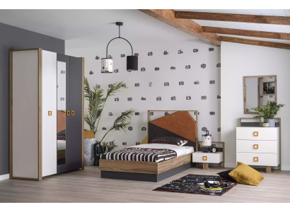 Suite Bed Bedroom Childrens room Set Furniture Gray 5pcs Wood new