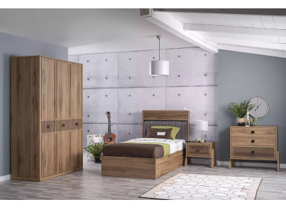 Bed with bed base bed frame childrens bed youth bed brown wood luxury
