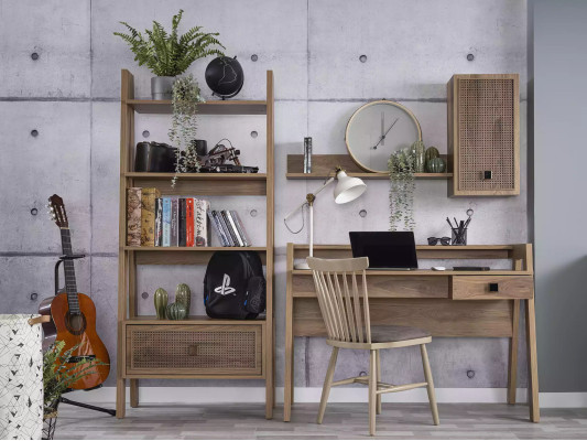 Children's Desk Bookshelf Wood Brown Set 3-piece Shelf