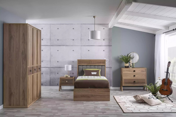 Wooden bed with bed base Complete e youth bed Bed Wood Brown Set 4 pieces