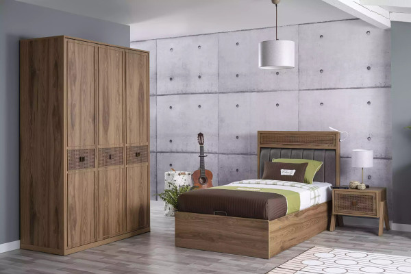 Bed Wooden bed with bed base Suite Youth Bed Wood Brown Set 3pcs