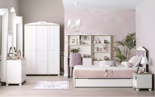 Childrens room Complete Chesterfield Children's Furniture Bed Wood Pink Set 8 pieces