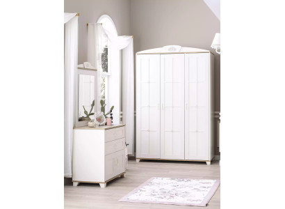 Suite Bedroom Wardrobe Set 3-piece Chest of drawers Wood White