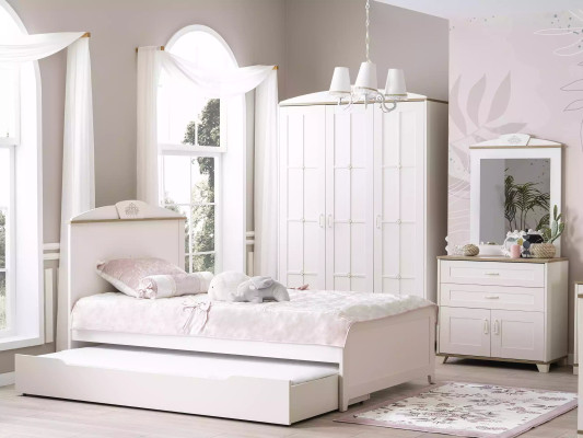 Functional bed pull-out children's bed bed white set 5 pieces wooden bed