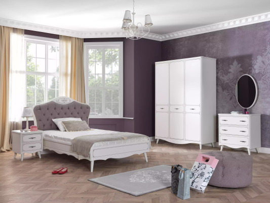 Chesterfield Bed 100 cm Bed Frame Fabric Luxury Gray Youth Bed Wood