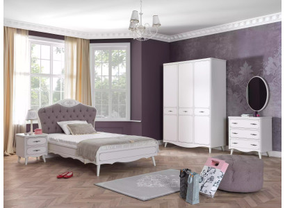 Chesterfield youth bed bed 120 cm children's room set 5 pieces gray fabric