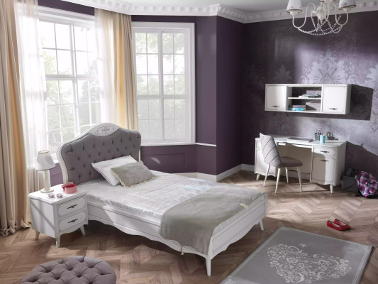Childrens room Bed 120 cm Suite Wood Desk Set 4pcs Gray