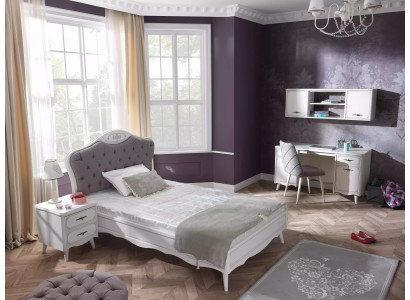 Suite Bed Frame Youth Bed 100 cm Wood Desk Set 4-piece Gray