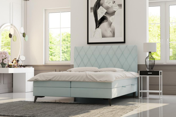 Bedroom Bed Luxury Furniture Upholstery Fabric Modern Design Box Spring Bed