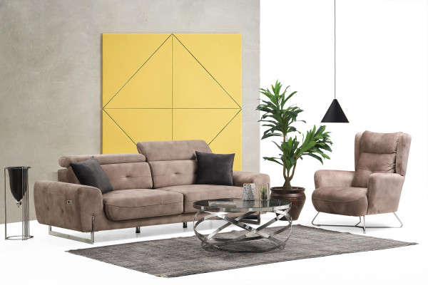 Set 2 pieces Living room Sofa set Three-seater Sofa Couch Modern Armchair Textile