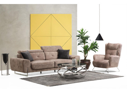 Set 2 pieces Living room Sofa set Three-seater Sofa Couch Modern Armchair Textile