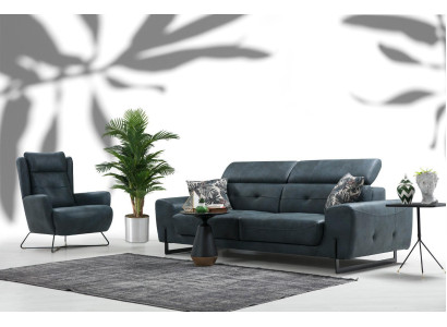 Sofa set 2 pieces three-seater sofa couch living room designer armchair textile furniture