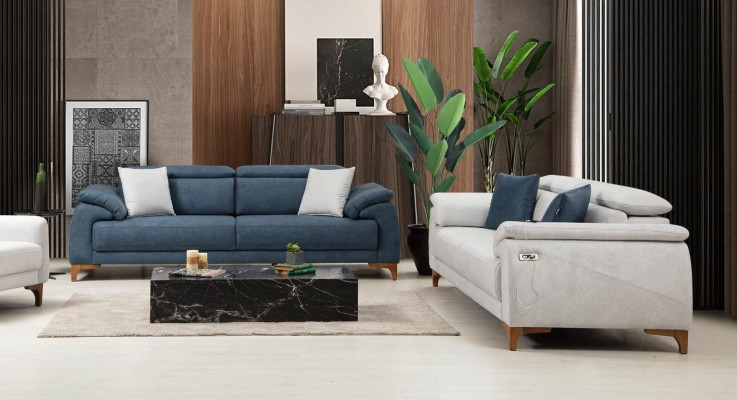 Modern three-seater 2x sofas couch sofa set complete textile furniture design