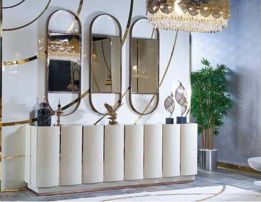 Living room Sideboard White Mirror Material Wood with Metal Style Modern