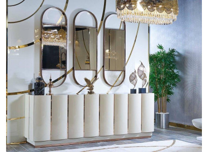 Living room Sideboard White Mirror Material Wood with Metal Style Modern