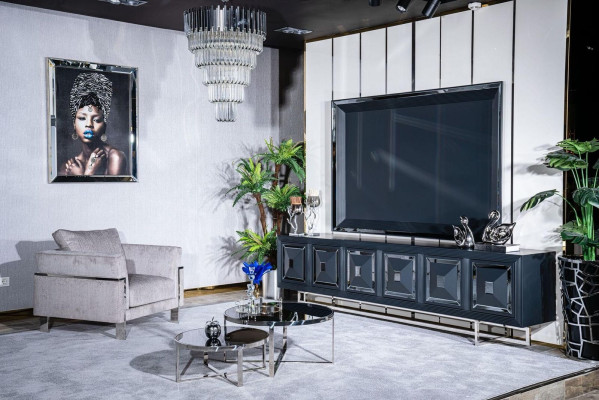 Set TV stand Armchair Coffee table Side table Living room 5 pieces gray new