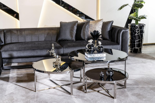 Living room Coffee tables luxury design 3 pieces. Wood gray style modern table