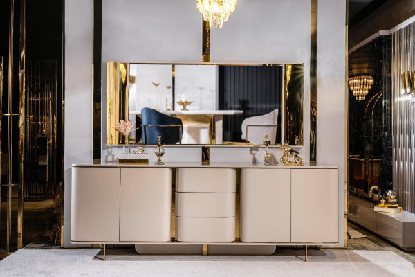 Living room Sideboard Mirror Material Wood with Metal Style Modern Beige