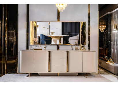 Living room Sideboard Mirror Material Wood with Metal Style Modern Beige