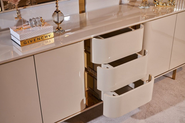 Living room Sideboard Mirror Material Wood with Metal Style Modern Beige