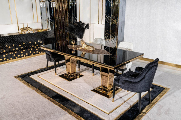 Table Dining table Wood Dining room Suite 4x Chair Set Chairs Black Group