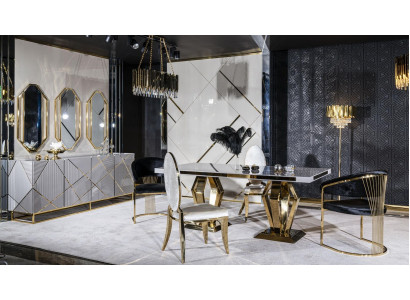 Dining room Set Table 4xChairs Sideboard Mirror 7-piece Dining table Suite Table