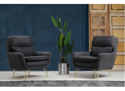 Armchair Seat Seater Design Living room Upholstery Luxury Black Waiting Room