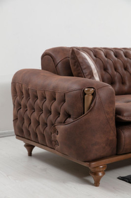 Chesterfield Three Seater Brown Couch Upholstery Furniture Textile Couches Fabric