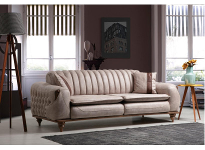 Beige Three Seater Chesterfield Couch Upholstery Furniture Textile Couches Fabric