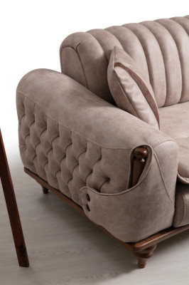 Beige Three Seater Chesterfield Couch Upholstery Furniture Textile Couches Fabric