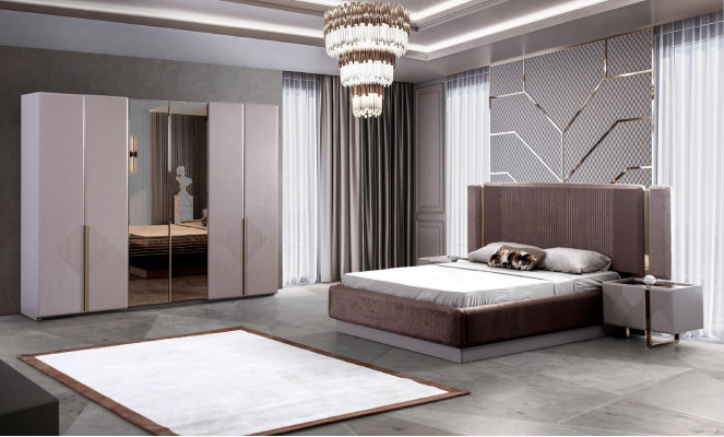 Bed Bedroom Luxury Beds 2x Bedside tables 4-piece Wardrobe Consoles