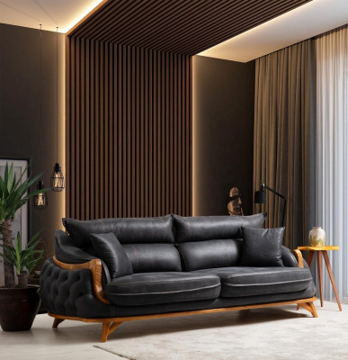 Modern Three Seater Couch Leather Sofas Designs Sofa Black Sofa 3 Seat