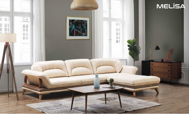 Living room Textile L-shape Sofas White Corner sofa Upholstered furniture Corner suite