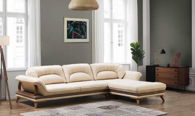 Living room Textile L-shape Sofas White Corner sofa Upholstered furniture Corner suite